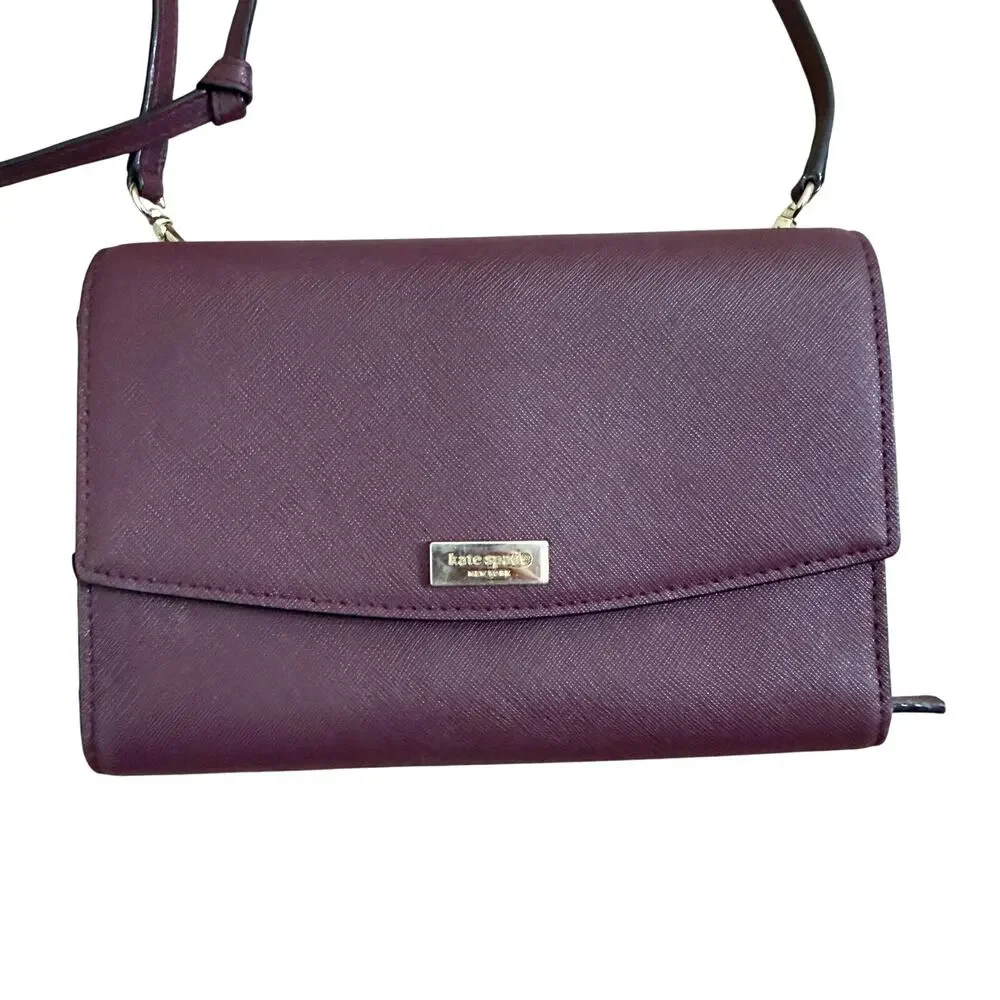 Kate Spade Burgundy Saffiano Leather Crossbody Wallet Bag VGUC Many Card Slots